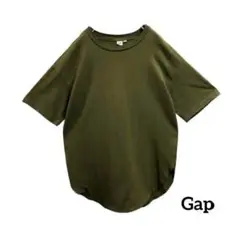 GAPギャップTシャツセミロングカーキ無地アースカラーシンプルデザイン古着