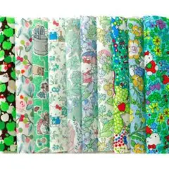 1 / 3 ✿リバティ　キティ　12cm　10枚　ライトグリーン　はぎれセット