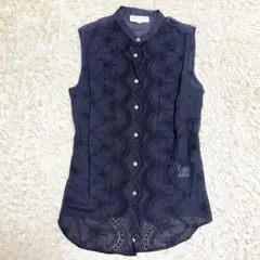 PAUL & JOE ブラウス ノースリーブ フリル バンドカラー 刺繍