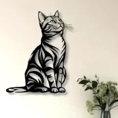 見上げる猫さん　アイアン　ウオールアート165 ウォールデコ　北欧　壁装飾