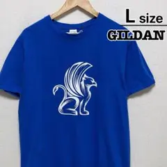 USA古着　GILDAN　Tシャツ　L　ブルー　青　スクールロゴ　グリフォン