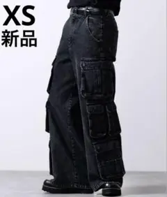 新品未使用 CLEL 3Dメニーポケット デニムカーゴパンツ ブラック系 XS