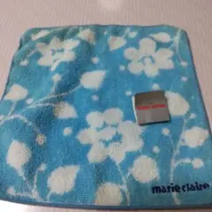 marie claire 花柄タオルハンカチ　青　お花