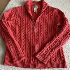 L.L.Bean ジップアップ　ケーブルニット　パーカー　朱赤