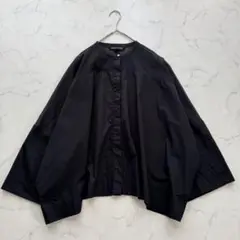 ミズイロインド 25SS スタンドカラーシアーシャツ コットン ワイドシャツ 黒