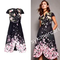 TED BAKER 花柄 ワンピース ブラック ピンク