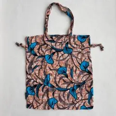 美品　OURHOME のアフリカパーニャのカラフルなエコバッグ 巾着でキュッと閉められるところが◎」 #アフリカパーニャ生地の