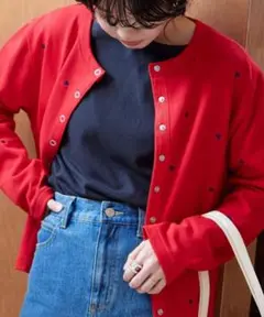 FREAK'S STORE ミニハート刺繍 コンパクトカーディガン