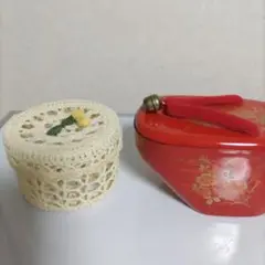 小物入れセット レース編みと赤い花柄