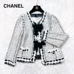 レア✨美品✨CHANEL ノーカラー ツイード ジャケット おリボン 42