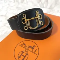 【希少】HERMES Hモチーフ チェーン ベルト ゴールド ブラック