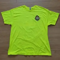 y2k 企業 GILDAN 蛍光イエロー スカル Tシャツ XL