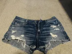 ダメージデニムショートパンツ インディゴブルー