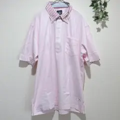 【J.プレス】メンズ LLサイズ ピンク ストライプ襟 ポロシャツ　コットン