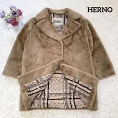 新品同様 HERNO エコファーコート モノグラムインナーライニング 42