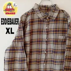 USA古着 EDDIEBauer ネルシャツ　XL ブラウン　ネイビー