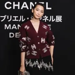 CHANEL グリッターカシミアカーディガン/バーガンディ/シャネル