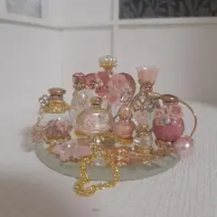 ミニチュア香水瓶⭐ミラープレートセット⭐ピンクローズ