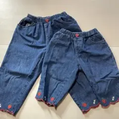 イチゴ刺繍デニムパンツ 90 futafuta リンクコーデ　お揃い　120