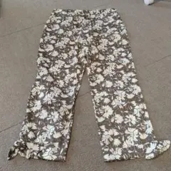 花柄ブラウンパンツ ゴムウエスト
