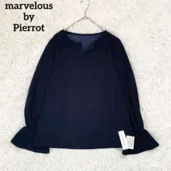 【ピエロ】タグ付き✨ストレッチスキッパーブラウス(L)洗える ネイビー