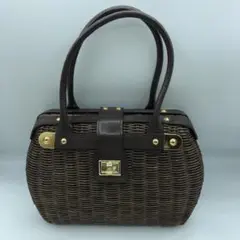 状態良好　Harrods　ハロッズ　ラタン　レザー　かごバッグ　ハンドバッグ Harrods ハロッズ かごバッグ ハンドバッグ ブラック レディース
