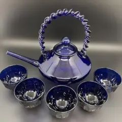 新品未使用　カメイガラス 長崎チロリ　瑠璃色　冷酒ちろり　杯　5個
