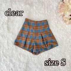 clear マドラスチェック柄　ウールブレンドハイウエストショートパンツ（S）