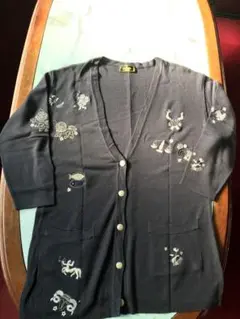 FENDI フェンディ 刺繍 カーディガン 濃紺 M〜L相当