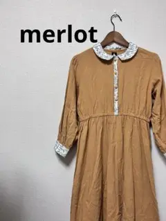 merlot ブラウン襟柄付き　コットンワンピース　オレンジワンピース