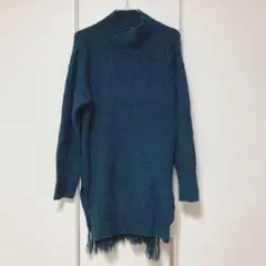 M 未使用 ロング ニット チュニック ブルーグリーン