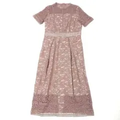 美品✨PourVous パネルレースワンピース 半袖 ドレス セレモニーピンク