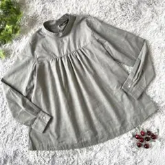 【Grace Field】(M) 長袖 シャツ グレー チェック バンドカラー