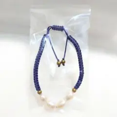 ブレスレット 紺 淡水パール ネイビー 細い アクセサリー 未開封品 良品 新品