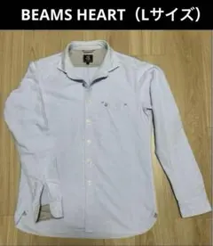 BEAMS HEART メンズシャツ Lサイズ ライトブルー×トリコロール刺繍
