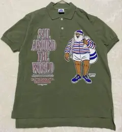 【美品✨】キャプテンサンタ 半袖 デカロゴ ポロシャツ カーキ M