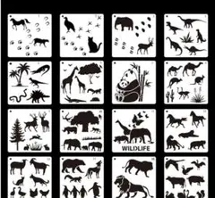 動物 森の世界 テンプレート 製図用 16種類 15 x 15 16枚 DIY