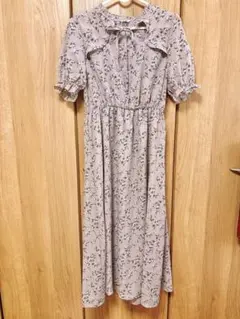Lutique 花柄 デコルテオープン フリル リボン ワンピース ピンク