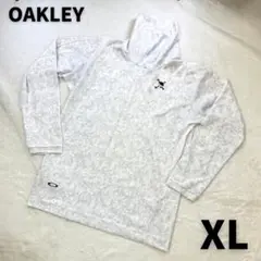 OAKLEY スカル刺繍ロゴ 総柄 カモフラ柄ハイネックストレッチ長袖シャツXL