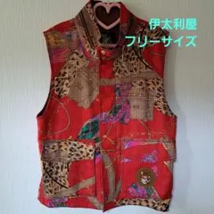 伊太利屋 フリーサイズ ベスト レッド　アニマル柄