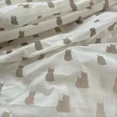 シングルガーゼ生地 ピンク&ココア色の猫シルエット