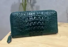 クロコダイル 長財布 黒色 グリーン 本革 ワニ革 メンズ レディース