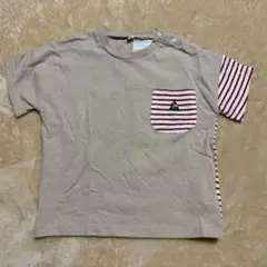【未使用タグ付き】ベージュ・赤ストライプTシャツ 95cm