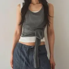 H&M タイディテール タンクトップ XS グレー 新品