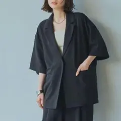 coenコーエン　リネンタッチ ポリエステル ハーフスリーブ ジャケット