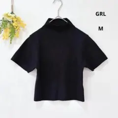 美品★グレイル 半袖ニット M ブラック ハイネック コンパクト 無地 丈短め