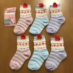 はくラボ みみ付きくつした ケーキ柄 クルー丈 3足組 15〜20㎝ 新品②