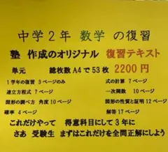 中学２年の数学　総合復習問題　進学塾からのオリジナル問題をたっぷり