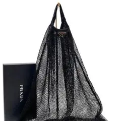 良品 プラダ メッシュ 三角プレートロゴ ハンド トート バッグ ブラック 黒色