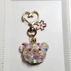 お花たくさん透明クマさんキーホルダー